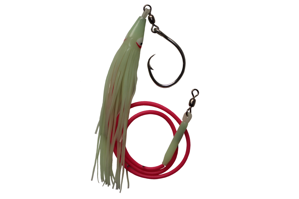 circle hooks for fishing halibut Delta Guide Series Halibut RIG 16/0 Circle HOOK Green GLOW Skirt